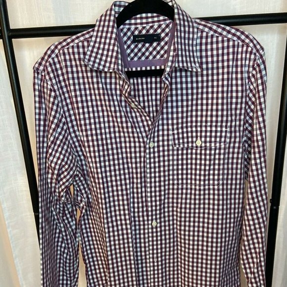 Banana Republic Men's Burgundy Checkered Single Pocket Button Down M (15-15.5”) - Picture 1 of 8